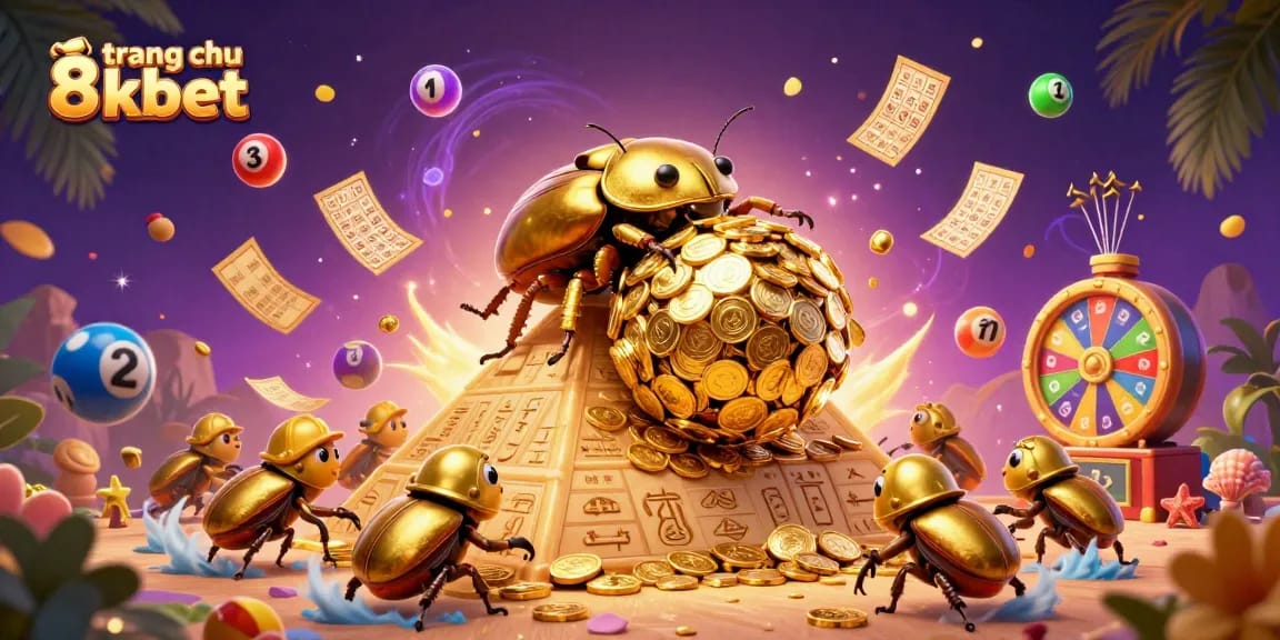 Experience the excitement of trang chu 8xbet with vibrant lottery balls and golden coins in this 3D illustration.