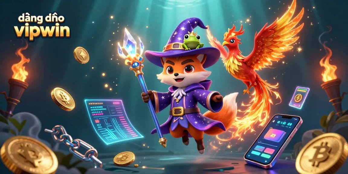 Experience đăng nhập vipwin with vibrant characters in a dynamic casino-themed illustration.