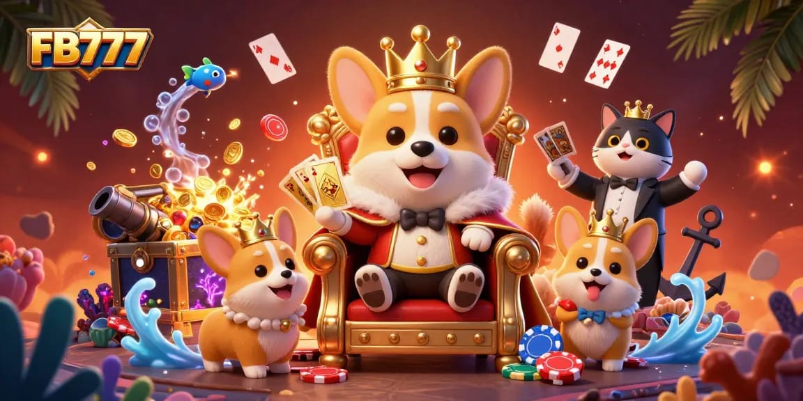 Engage with FB777 casino's vibrant games, featuring dazzling elements and royal characters.