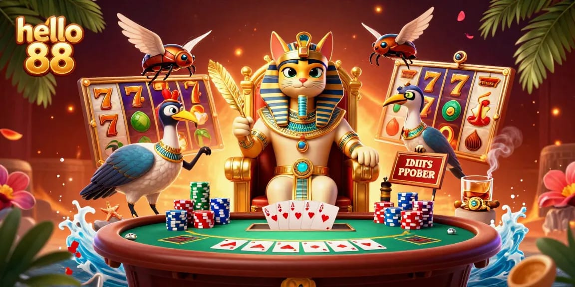 Experience the excitement at hello 88 with this dynamic casino scene featuring vibrant gaming elements.