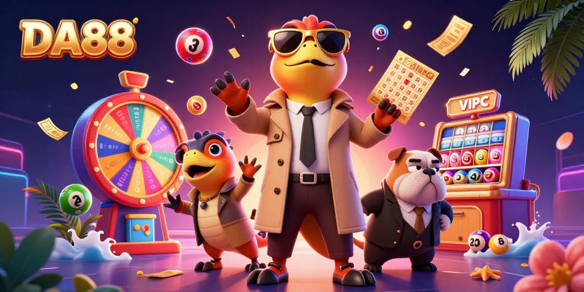 Experience the thrill of DA88 at a VIP casino lounge with raptors in disguise, surrounded by dynamic lottery elements.