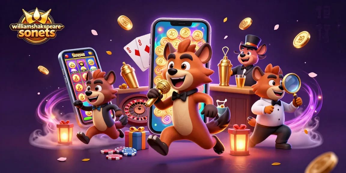 Play casino games with thrilling action in the vibrant williamshakespeare-sonnets illustration featuring hyenas as entertainers.