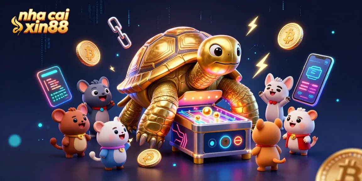 Experience thrilling gaming at nha cai xin88 with a vibrant 3D illustration of a tortoise pinball machine.