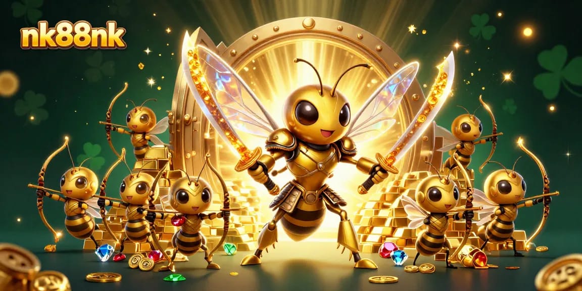 Experience thrilling games at nk88nk, featuring vibrant characters amid sparkling casino elements.