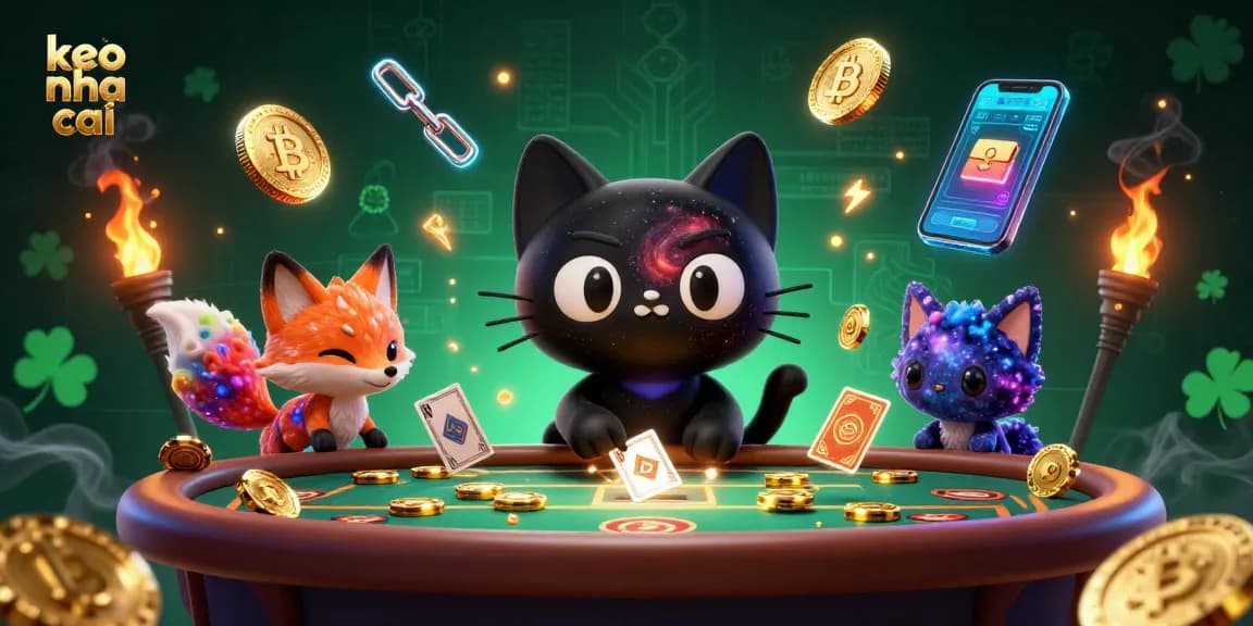 Engage with keo nha cai at a vibrant cosmic casino, featuring a black hole cat and colorful nebula fox!
