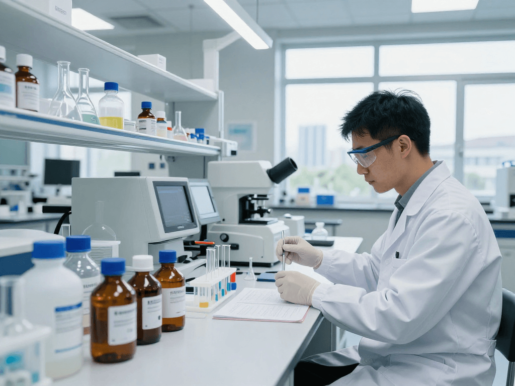 Scientist in a lab conducting experiments with quality chemicals from a reliable chemical supplier.