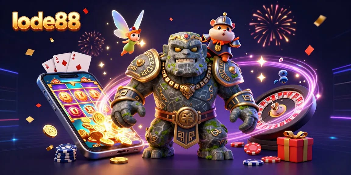 Experience thrilling gameplay with lode88 featuring a lively golem, fairy, and hamster knight.