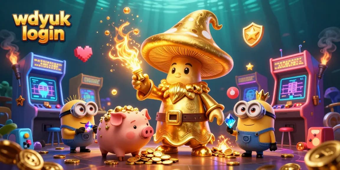 Experience the magic of wdyuk login as the golden mushroom wizard and friends find treasure in a vibrant casino.