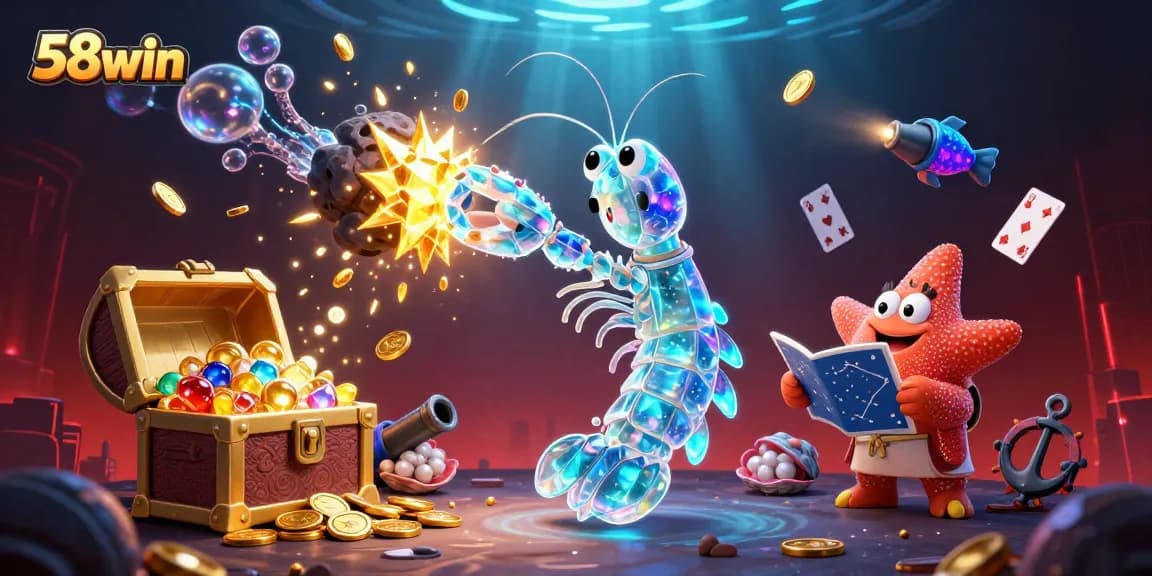 Engage with the 58win universe, featuring dynamic elements like mantis shrimp and treasure explosions for thrilling gaming experiences.