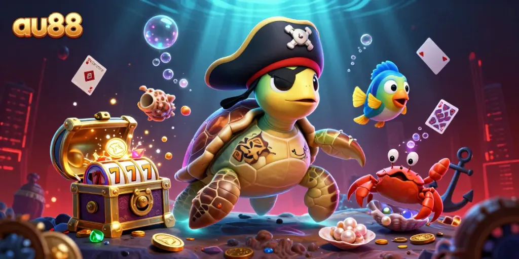 Spin the reels with au88's dynamic gaming scene, showcasing a treasure-filled adventure.