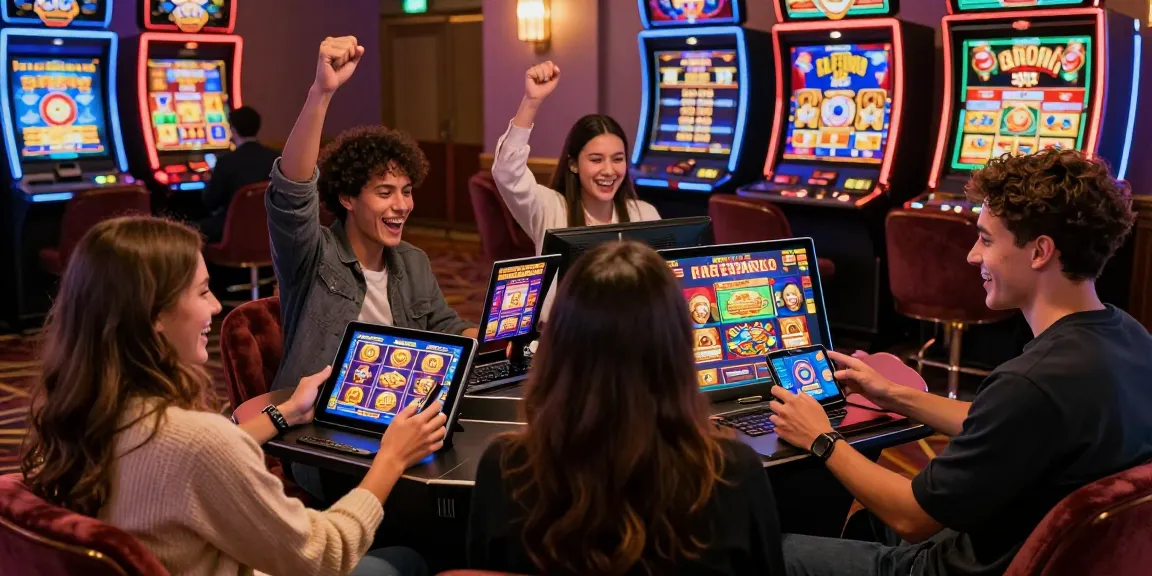 Friends celebrating while playing free spins on registration uk at a vibrant online casino.