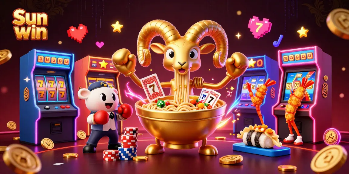 Engage in the Sun win experience with a dynamic 3D casino illustration highlighting vibrant gaming characters and elements.