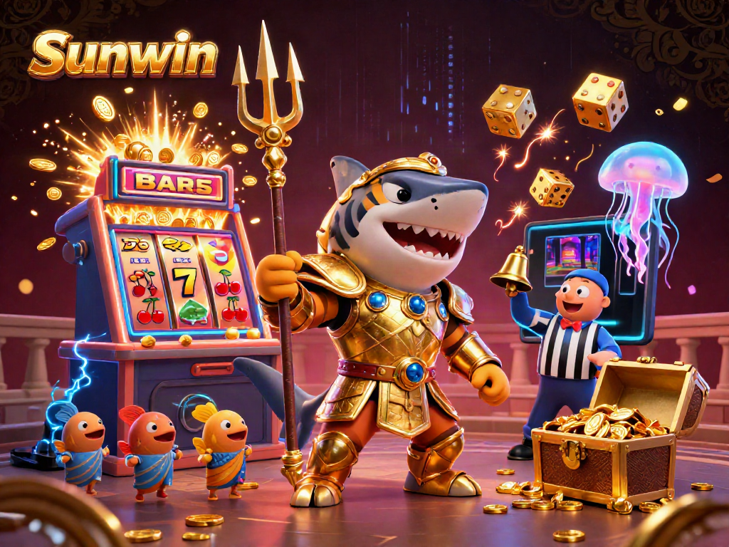 Join dynamic Sunwin gaming with a golden shark hero, vibrant slot machines, and immersive underwater action.
