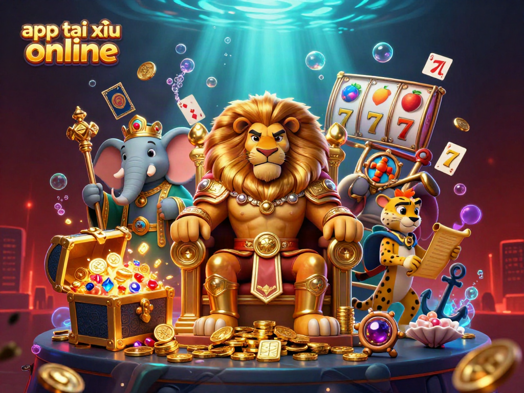 Experience thrilling action with app tài xỉu online in this vibrant casino scene featuring a lion king and wise elephant.