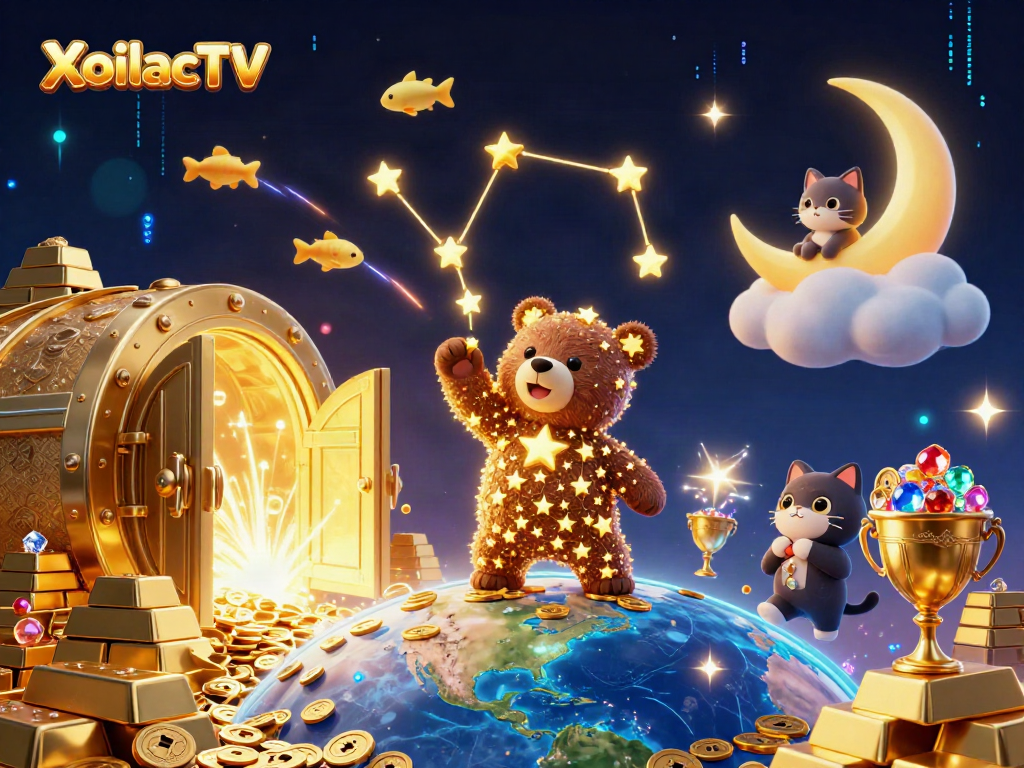 XoilacTV brings thrilling gaming action with a constellation bear scooping coins amidst a treasure-filled universe.