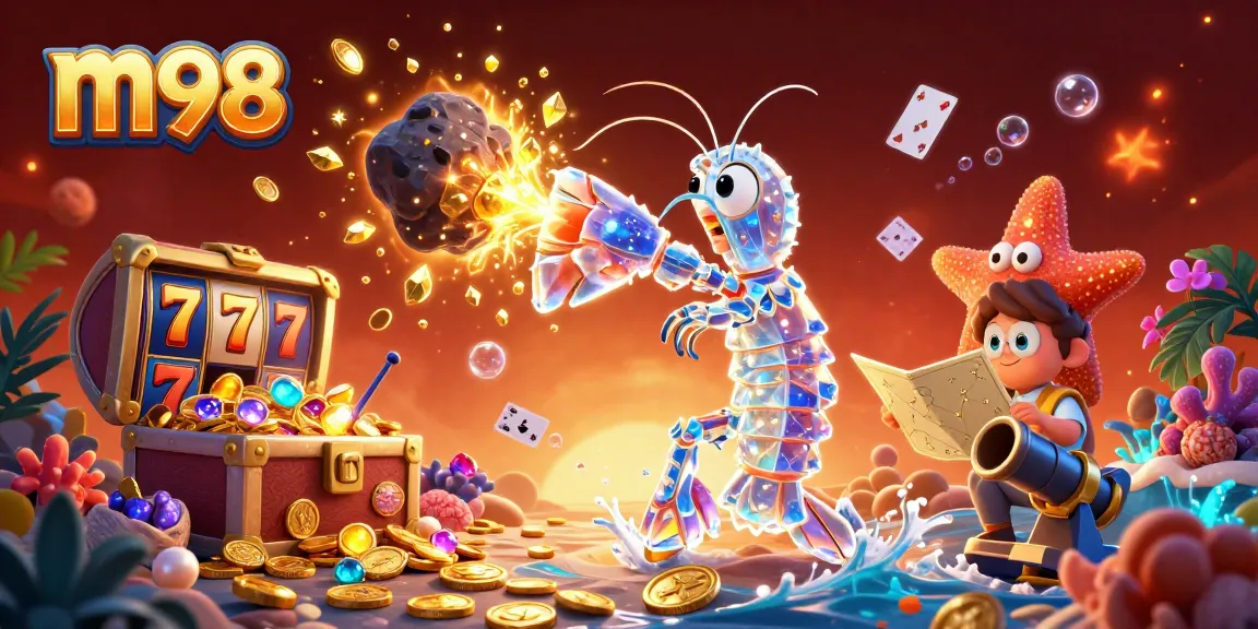 Engage with the thrilling world of m98 as a galactic samurai shrimp battles for riches amidst casino displays.