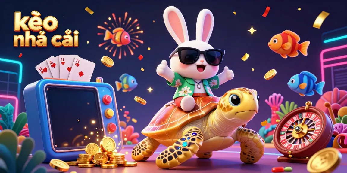Spin and win with kèo nhà cái; an adorable lucky rabbit gives a thumbs up while enjoying the fun of gambling.