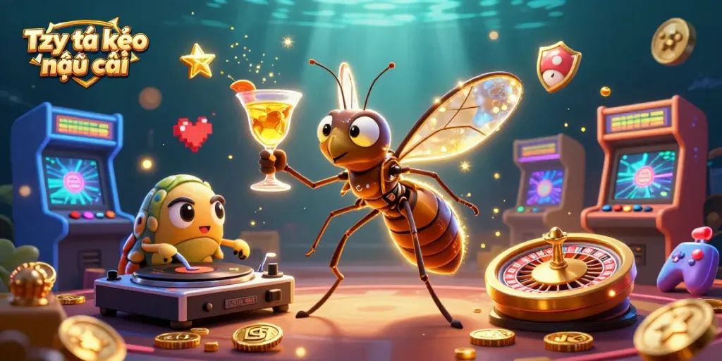 Experience Tỷ lệ kèo nhà cái with a vibrant 3D casino environment featuring lively characters and game elements.