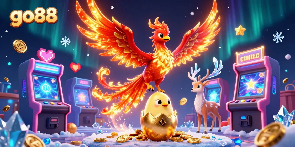 Engage with go88, where a vibrant phoenix soars amid colorful casino elements for an unforgettable experience.