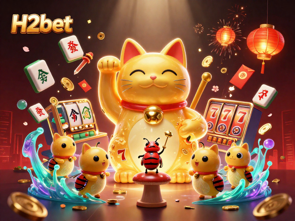 Experience vibrant gaming at H2bet with 3D golden fireflies and lucky symbols.