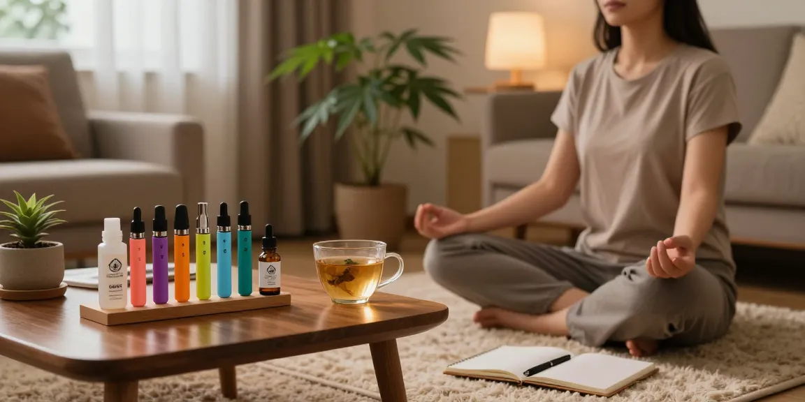 Explore premium thc vapes uk in a calming home setting, featuring CBD oil and organic wellness essentials.