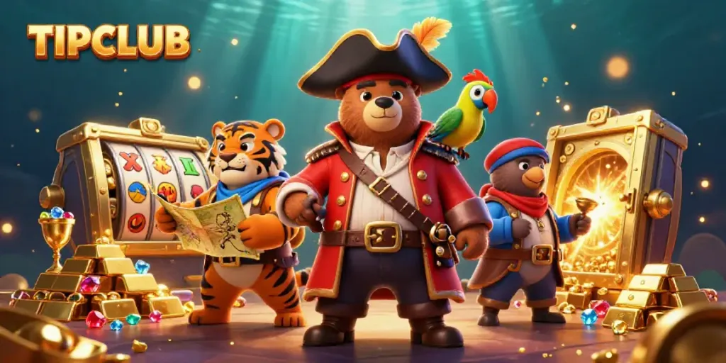 TIPCLUB offers exciting slots adventures with pirate characters and treasure-filled scenes
