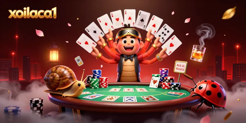 Experience excitement with xoilaca1 as vibrant casino characters engage in a thrilling poker game.