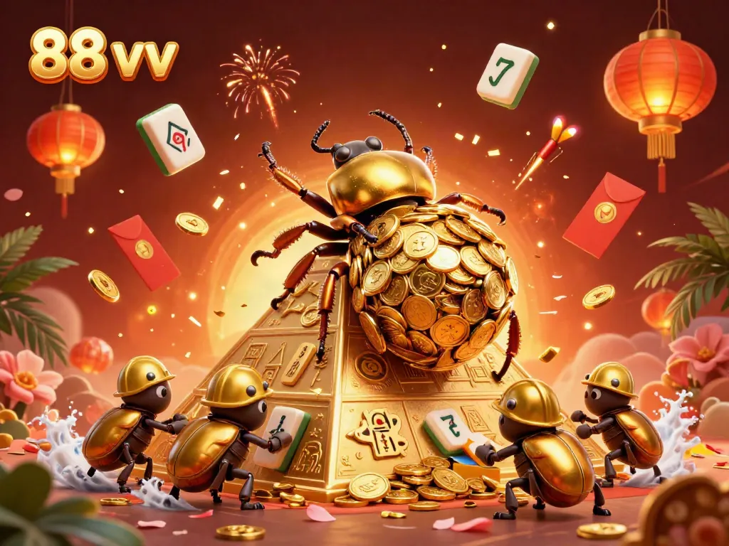 Engage in the excitement with 88 vv's vibrant 3D casino art featuring lucky elements.