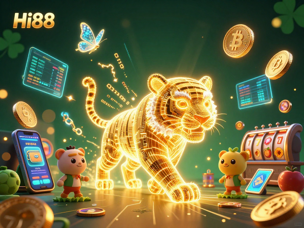 Engage in thrilling gambling action at Hi88 with an energetic tiger prowling a digital casino.