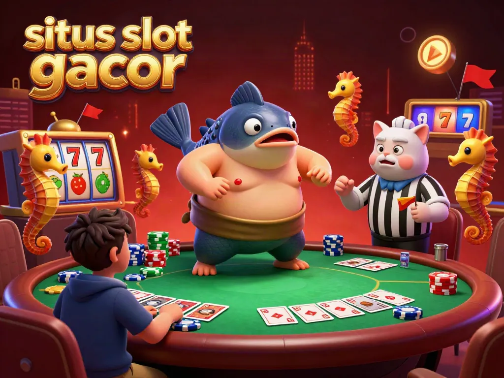 Play and win at situs slot gacor with an exciting underwater casino scene featuring vibrant characters and dynamic slot reels.