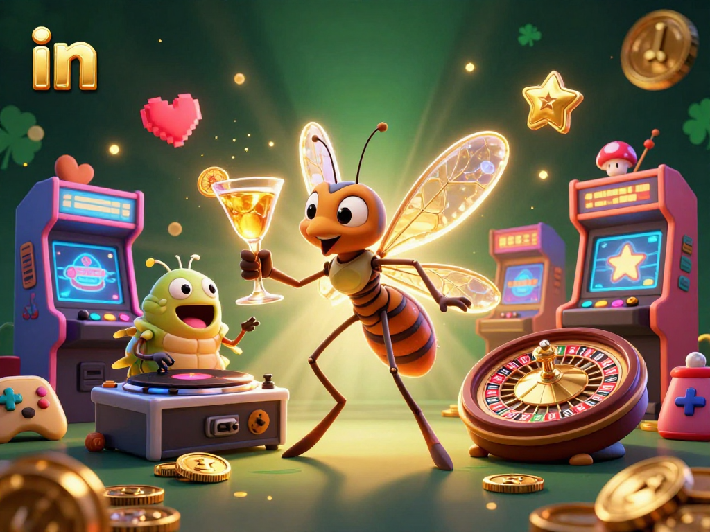 Experience thrilling gaming in a vibrant scene with animated characters and casino elements.