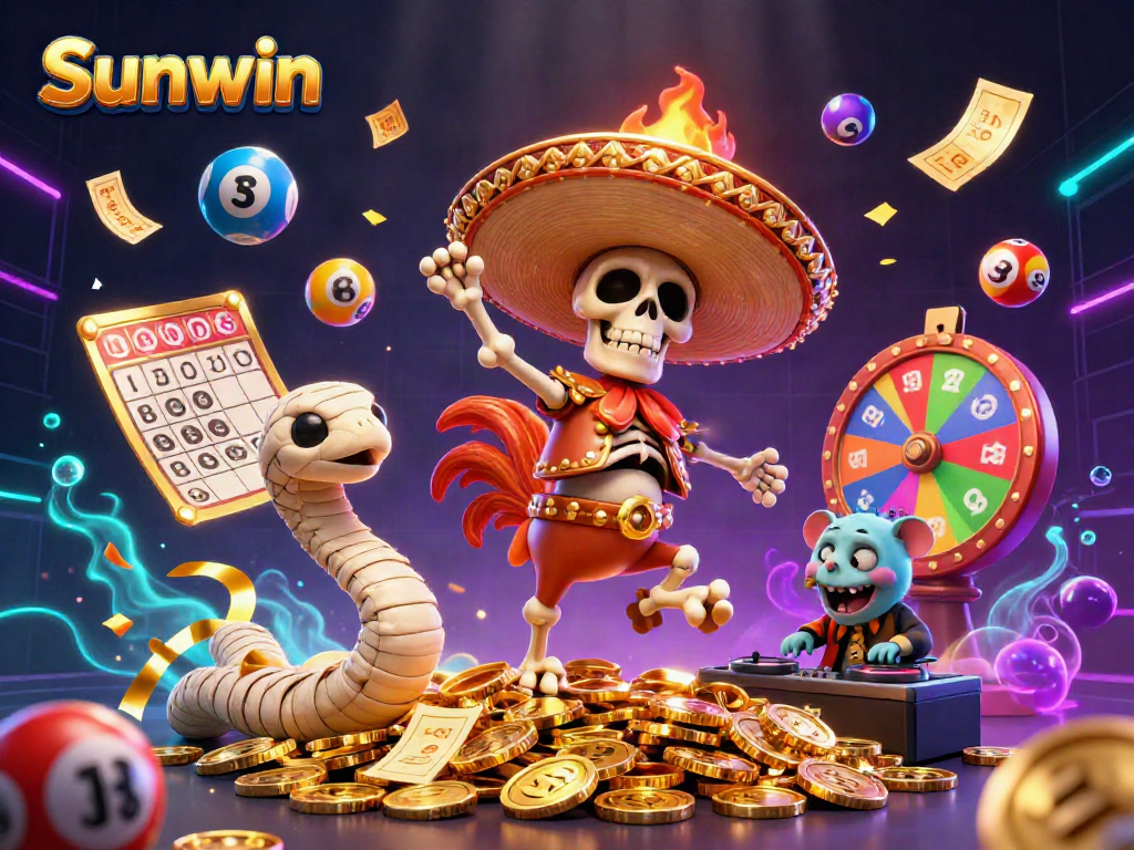 Celebrate winning moments with Sunwin’s exciting gaming experience amid colorful elements and golden coins.