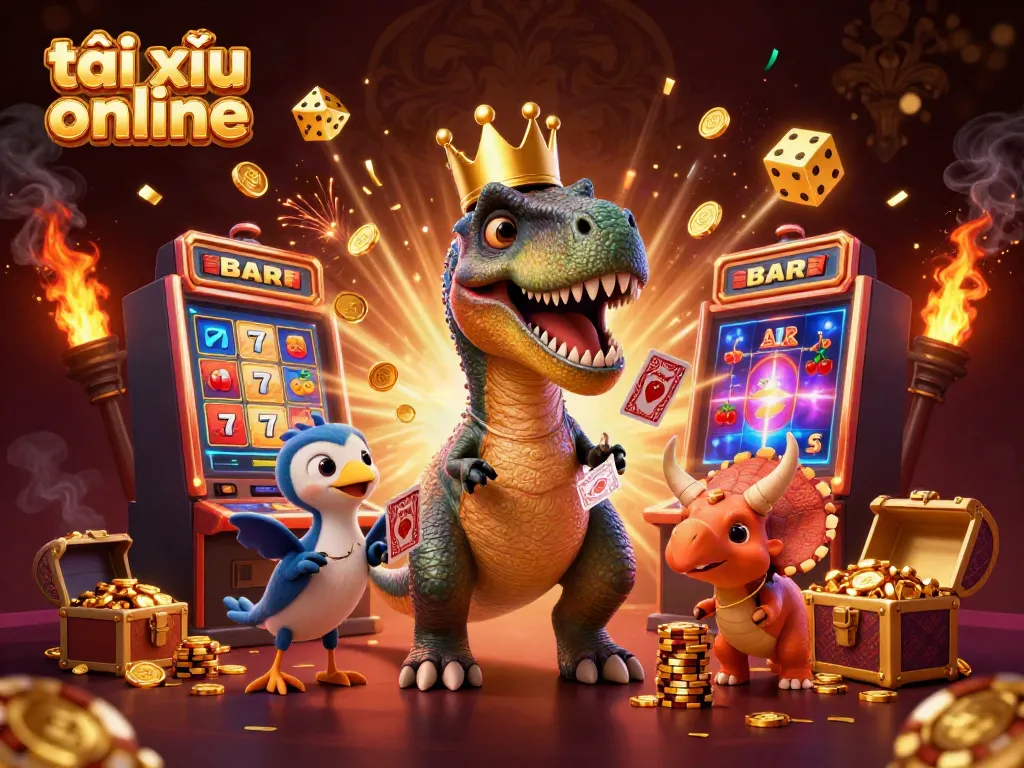 Experience the thrill of tài xỉu online with vibrant characters and dynamic casino elements.