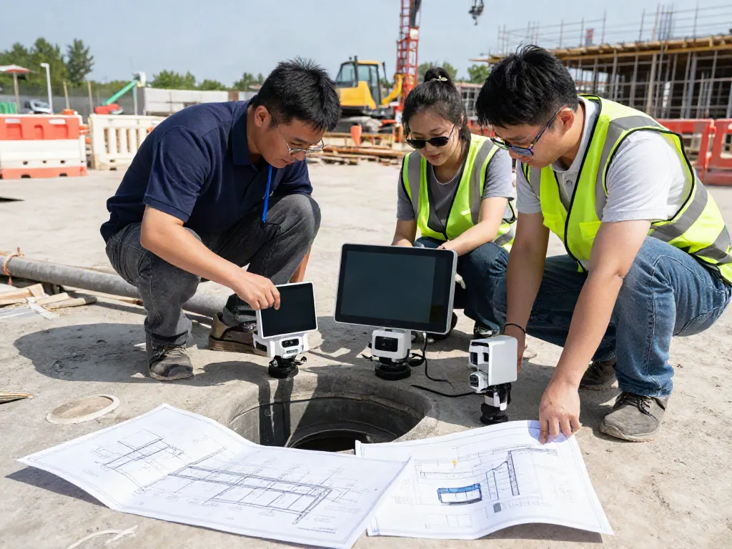 CCTV Drainage Survey London with professionals inspecting drains using high-tech cameras and reviewing footage on-site.