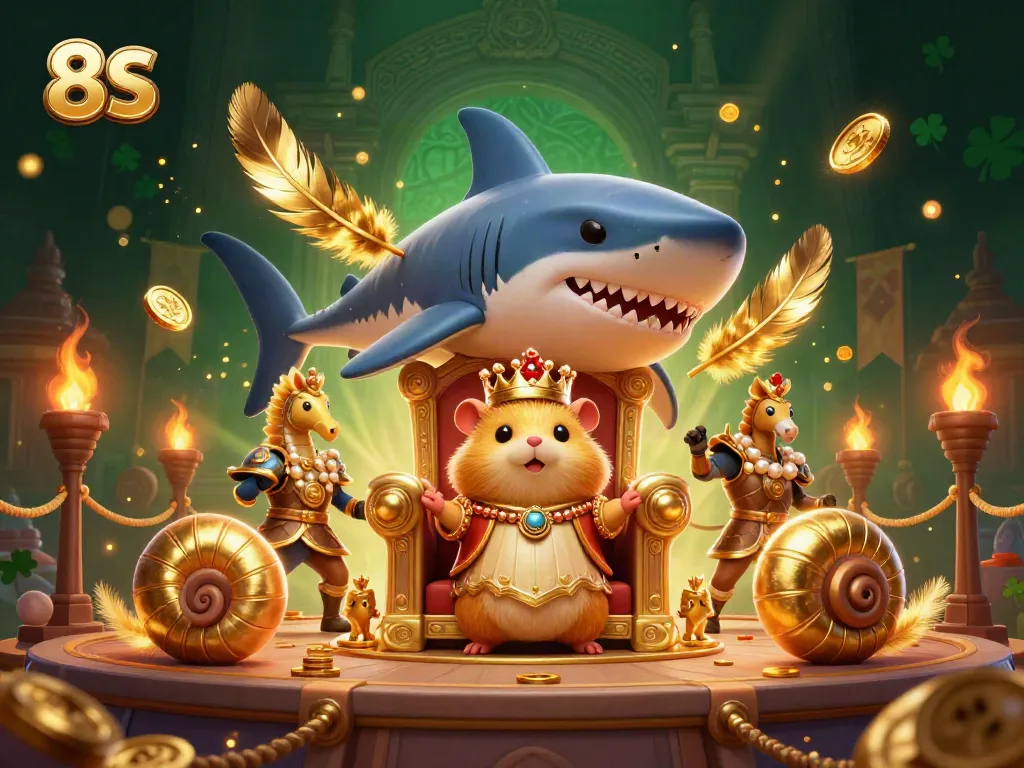Experience the excitement of gambling with 8S-themed casino elements in a vibrant 3D scene.