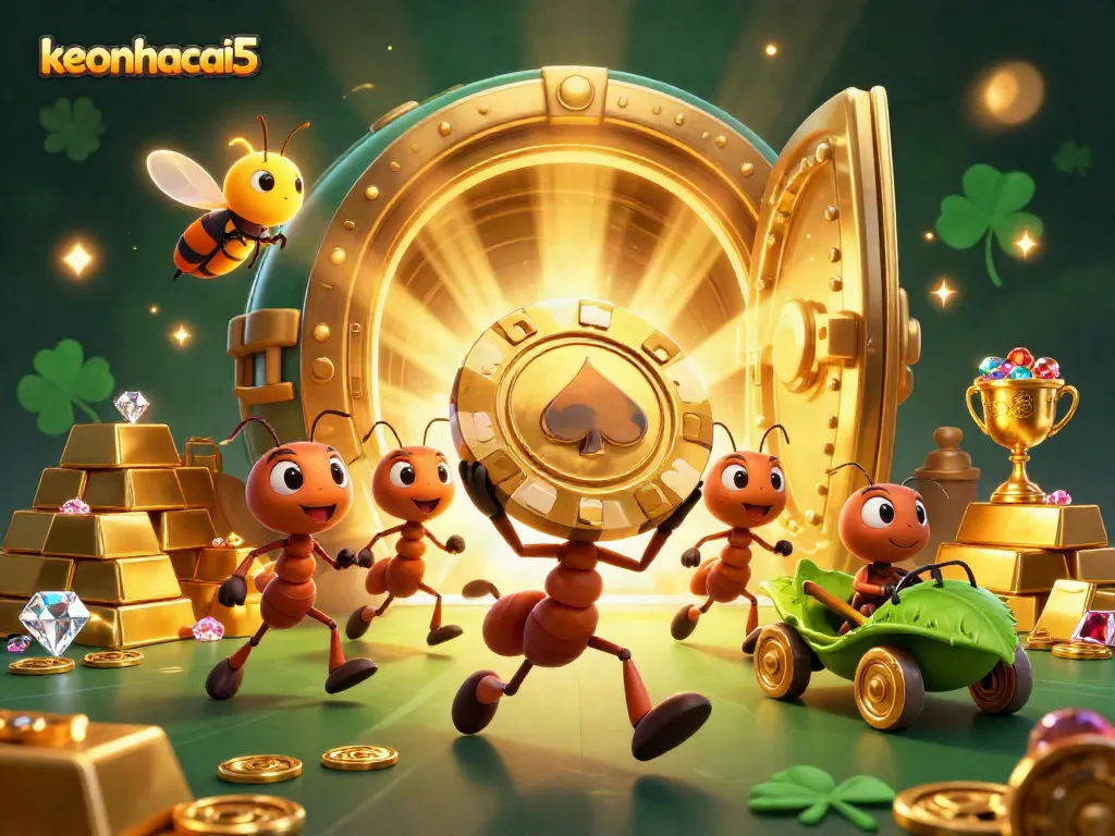 Join the heist with keonhacai5, as ants capture a giant poker chip amidst treasure.