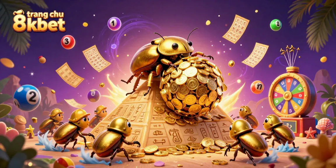 Experience the excitement of trang chu 8xbet with vibrant lottery balls and golden coins in this 3D illustration.