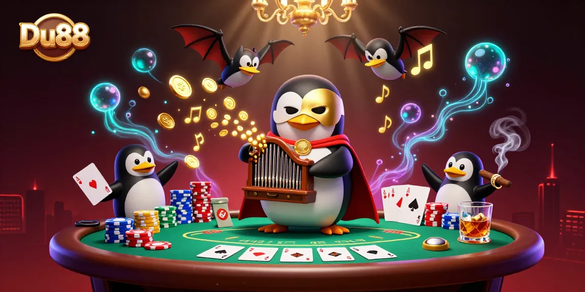 Engage with Du88's vibrant casino scene featuring cryptic characters, poker elements, and an energetic atmosphere.