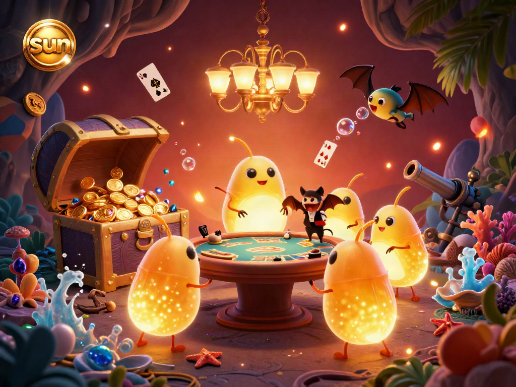 Celebrate winning moments with the sun-themed glowworms lighting up a vibrant casino scene.