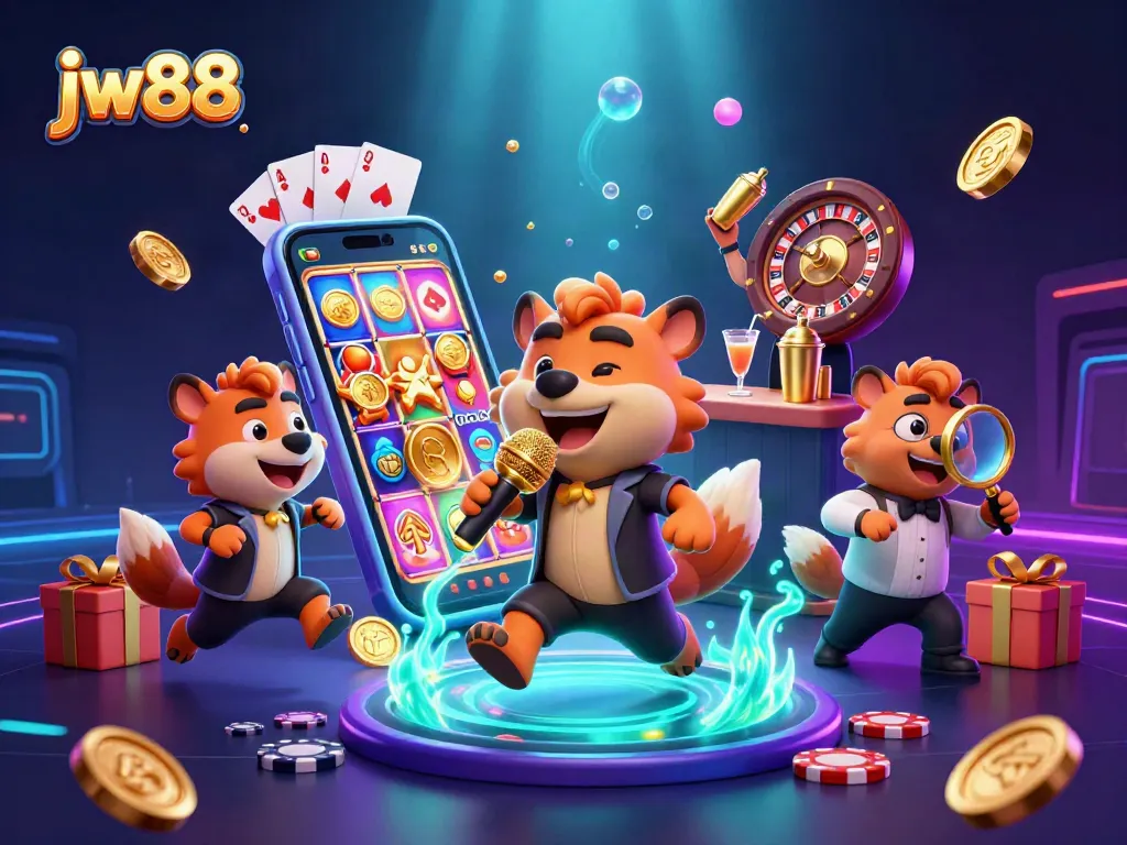 Experience the thrilling atmosphere at jw88 with dynamic hyena characters in a vibrant casino scene.