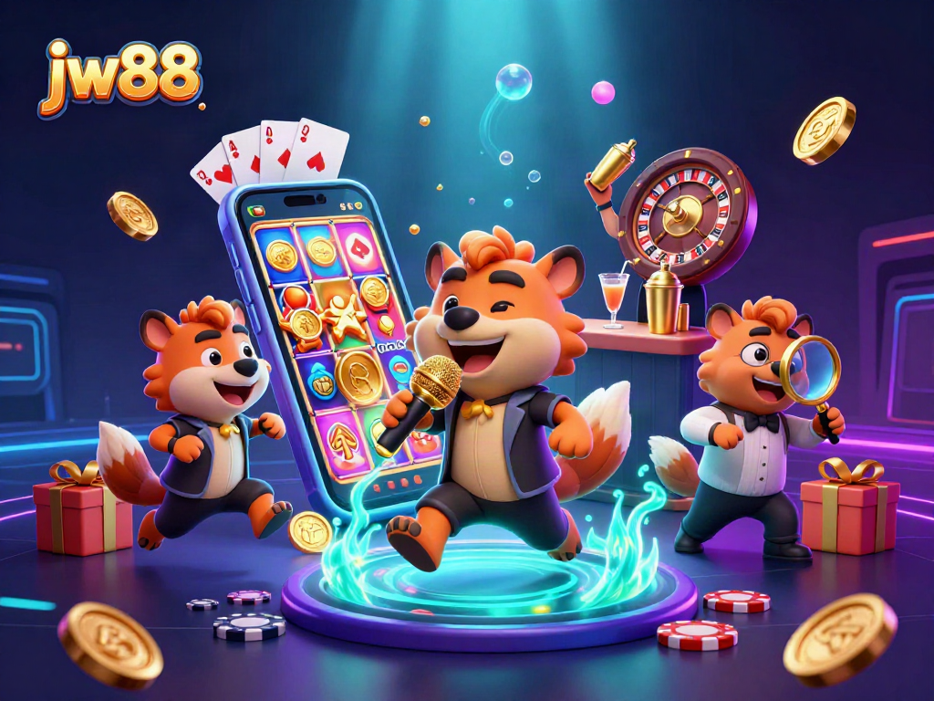 Experience the thrilling atmosphere at jw88 with dynamic hyena characters in a vibrant casino scene.