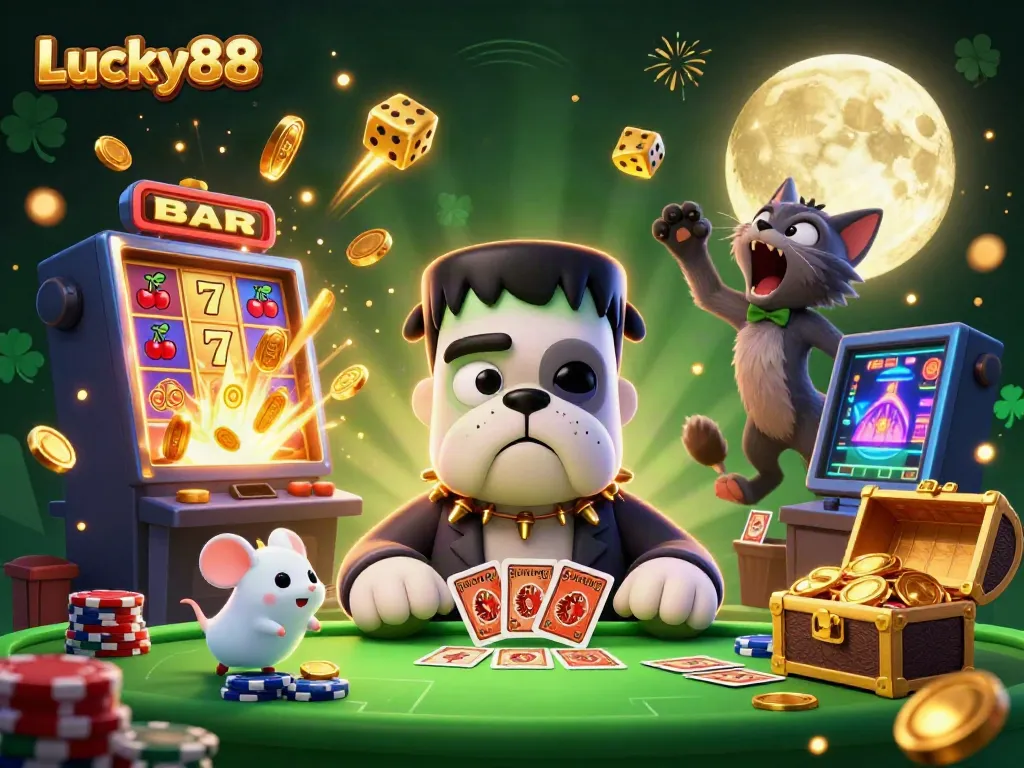 Engage in thrilling games at Lucky88 with dynamic characters and casino elements bursting with energy!