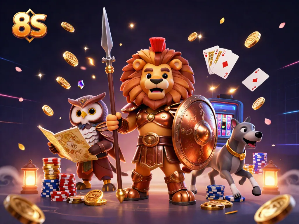Experience thrilling casino action in vibrant 3D with 8S-themed characters and game elements.