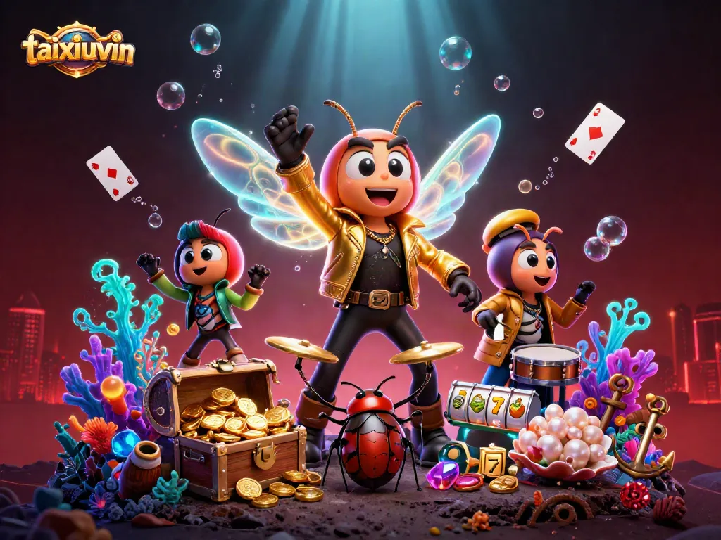 Experience taixiuvin thrills with a rock star casino adventure featuring animated characters and slot elements.