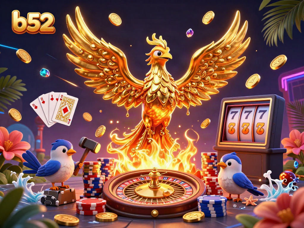 Experience thrilling gameplay at b52 with a golden phoenix heralding jackpot wins and roulette excitement.