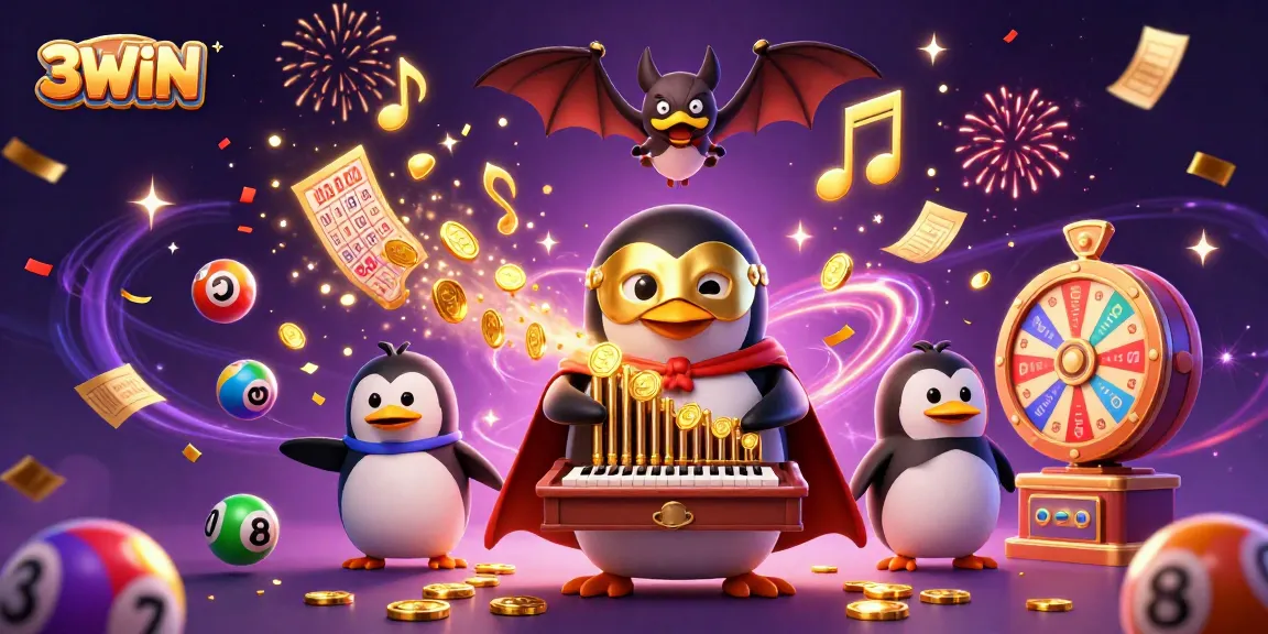 3WIN showcases dynamic casino excitement with a phantom opera penguin playing as coins burst forth.